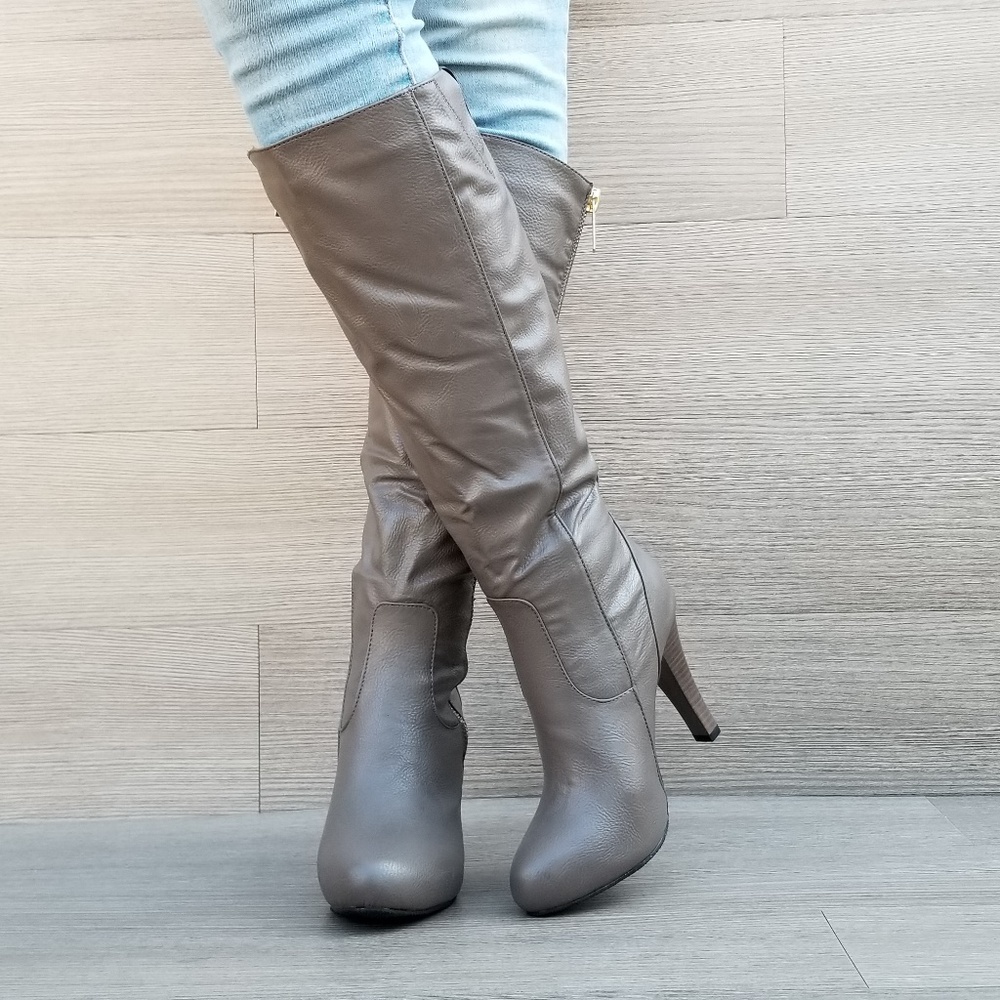 Knee High Heel Boots Vegan Leather and fur -AA